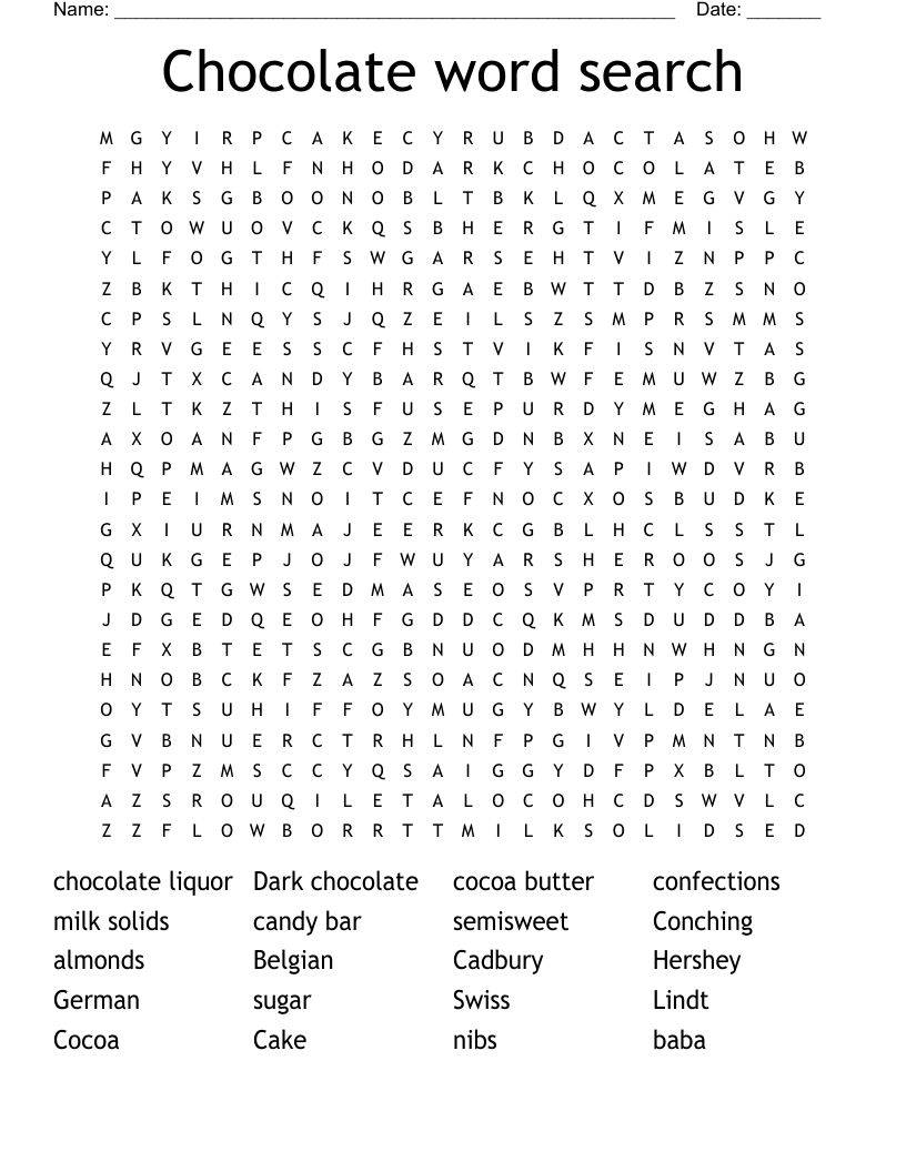 Chocolate Word Search WordMint
