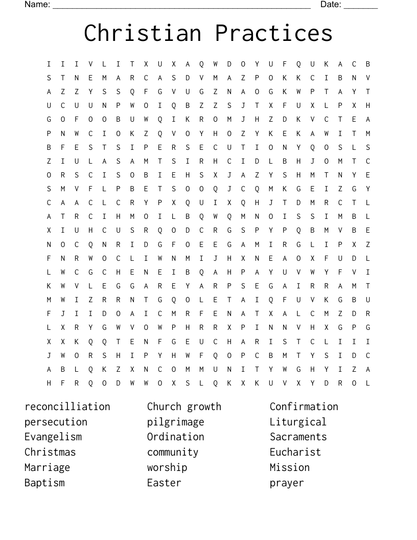 Christian Practices Word Search WordMint