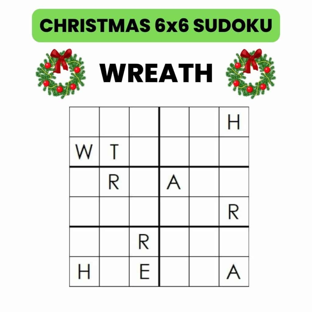 Christmas 6x6 Sudoku Puzzles Free Printable PDF 