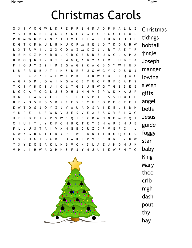 Christmas Carols Word Search WordMint