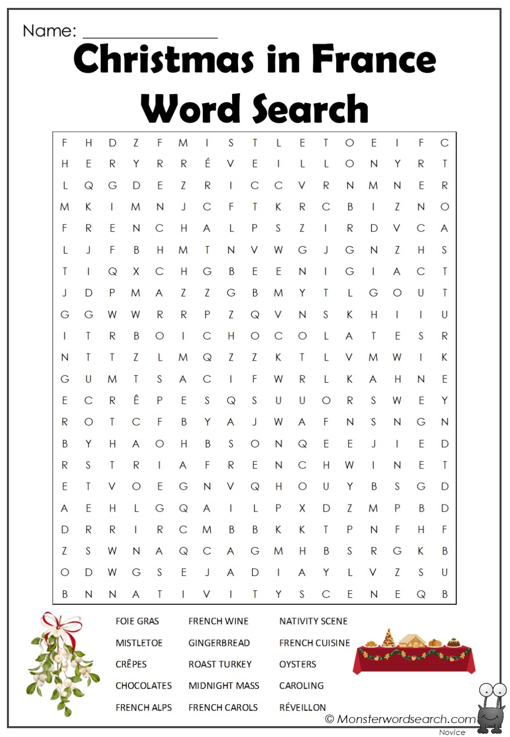 Christmas In France Word Search Monster Word Search