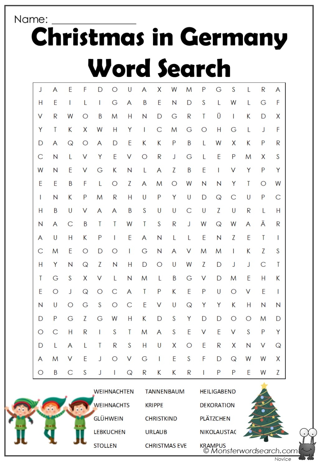 Christmas In Germany Word Search Monster Word Search