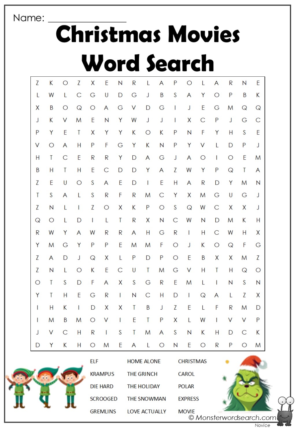 Printable Word Search Movies