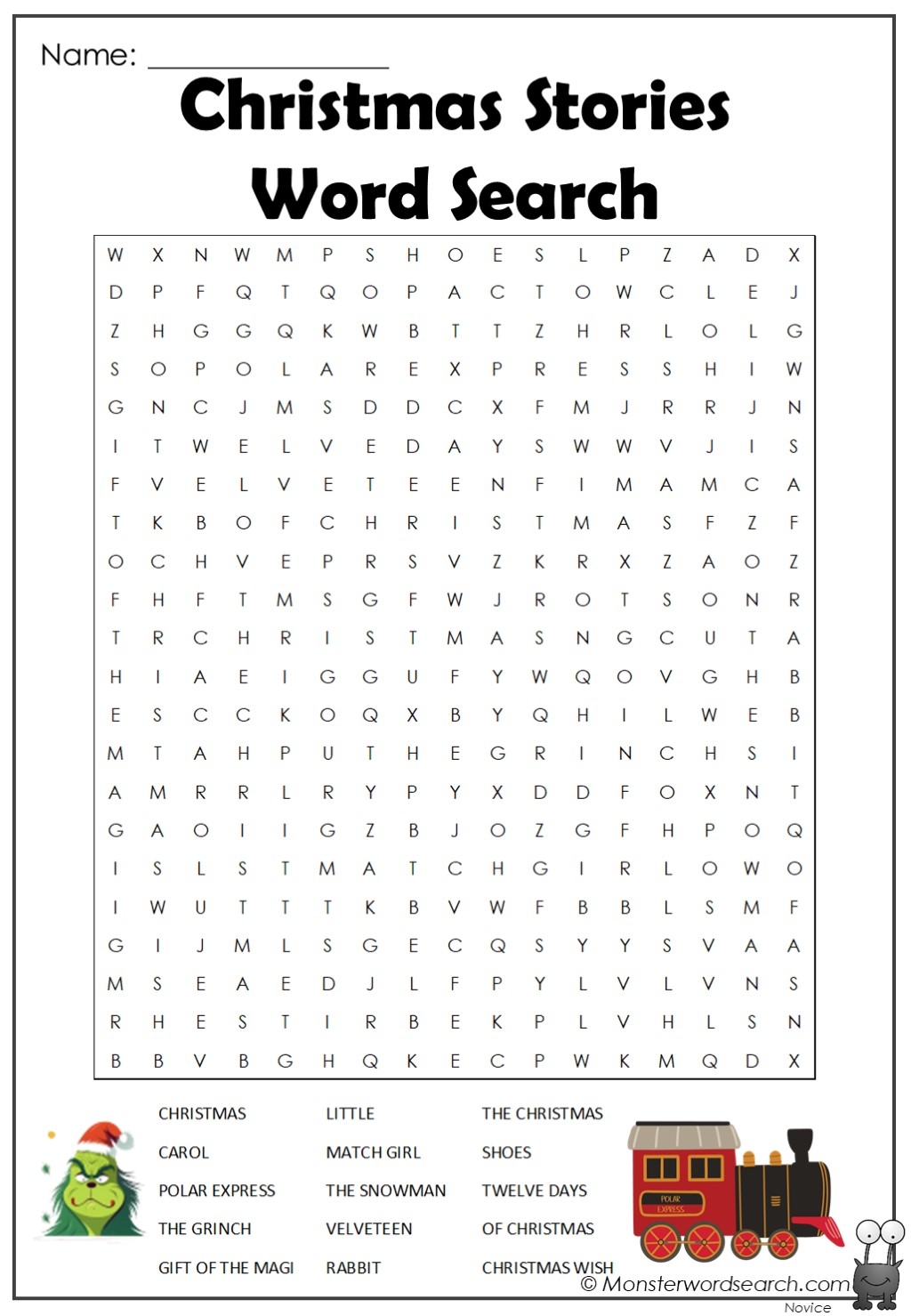 Christmas Stories Word Search Monster Word Search