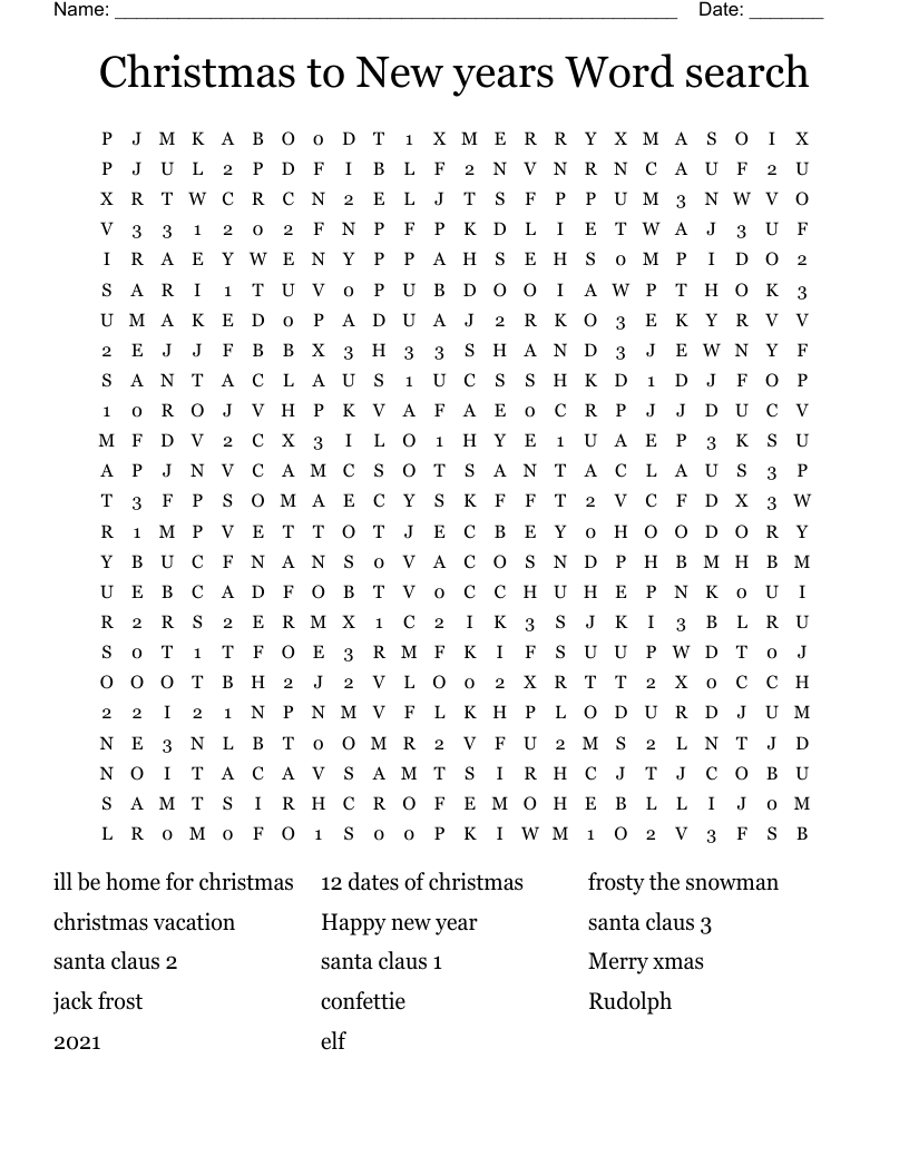Word Search Printable New Year