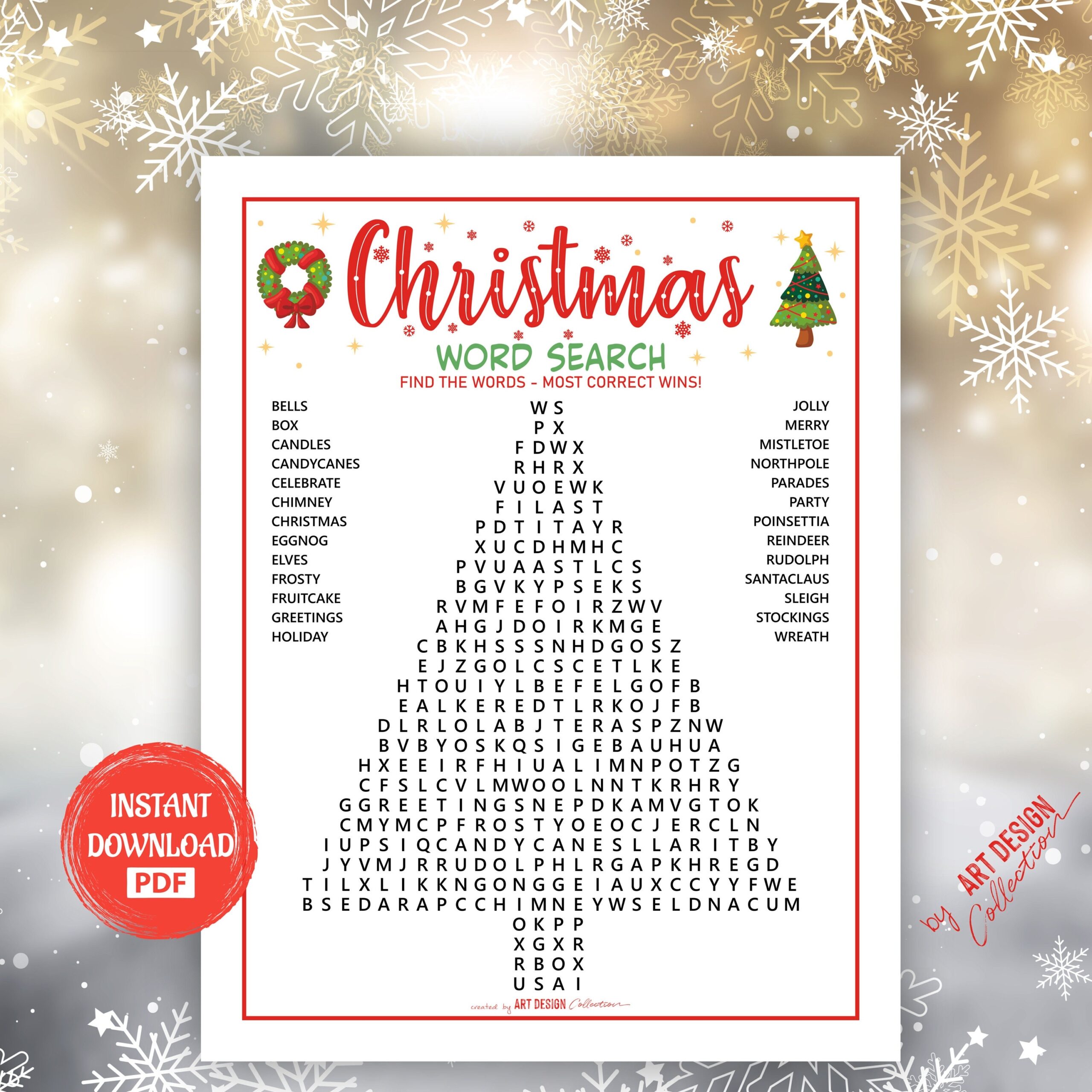CHRISTMAS TREE Word Search Game Christmas Game Holiday Christmas Party Holiday Party Games Xmas Bingo Game Christmas Printable Games Etsy UK