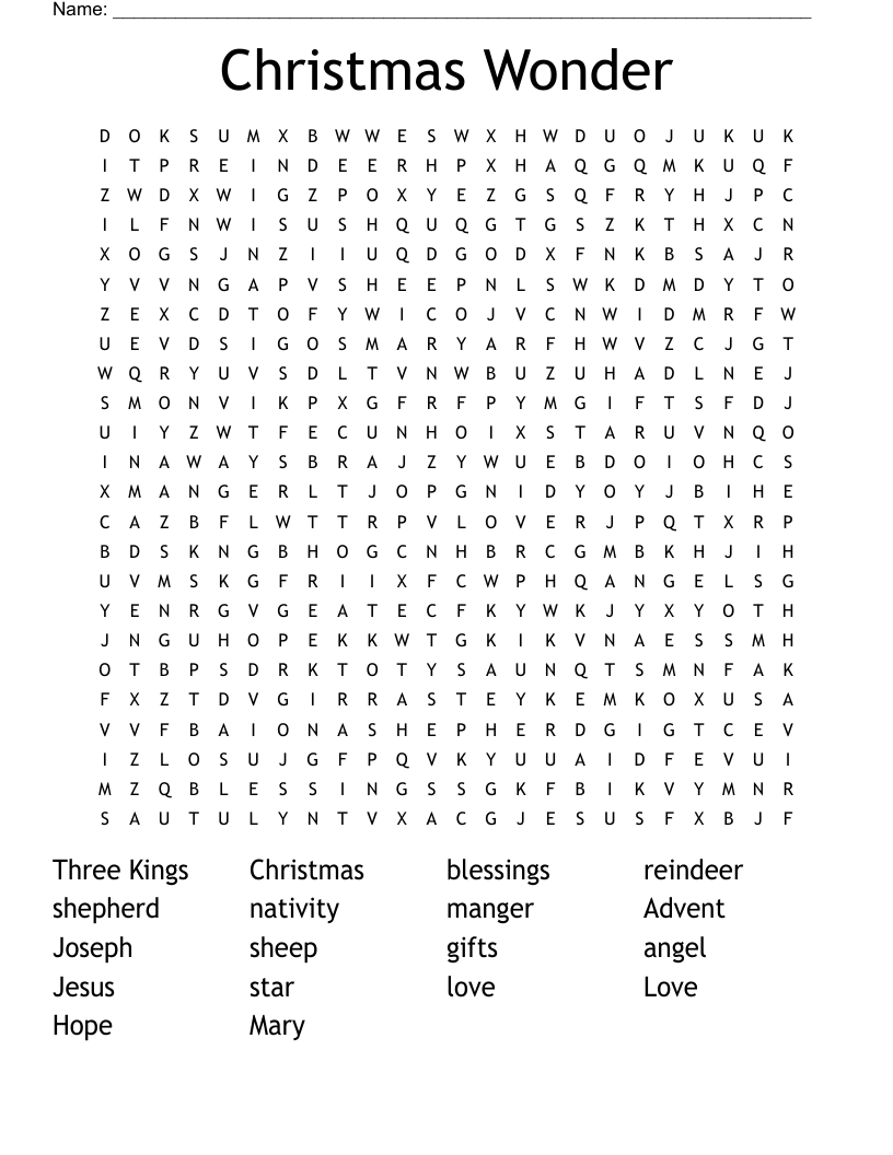 Christmas Wonder Word Search WordMint