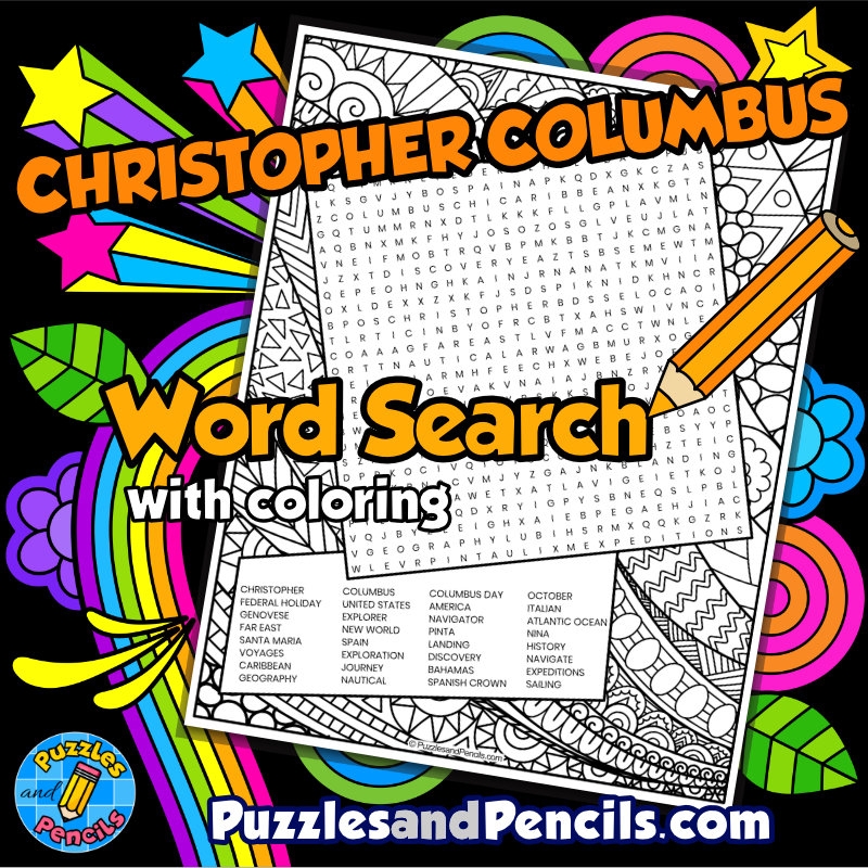 Christopher Columbus Word Search Puzzle With Coloring Columbus Day Wordsearch Made By Teachers