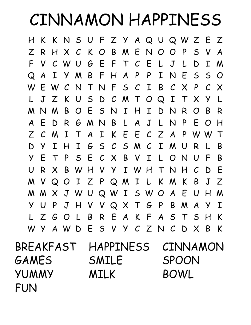 CINNAMON HAPPINESS Word Search WordMint