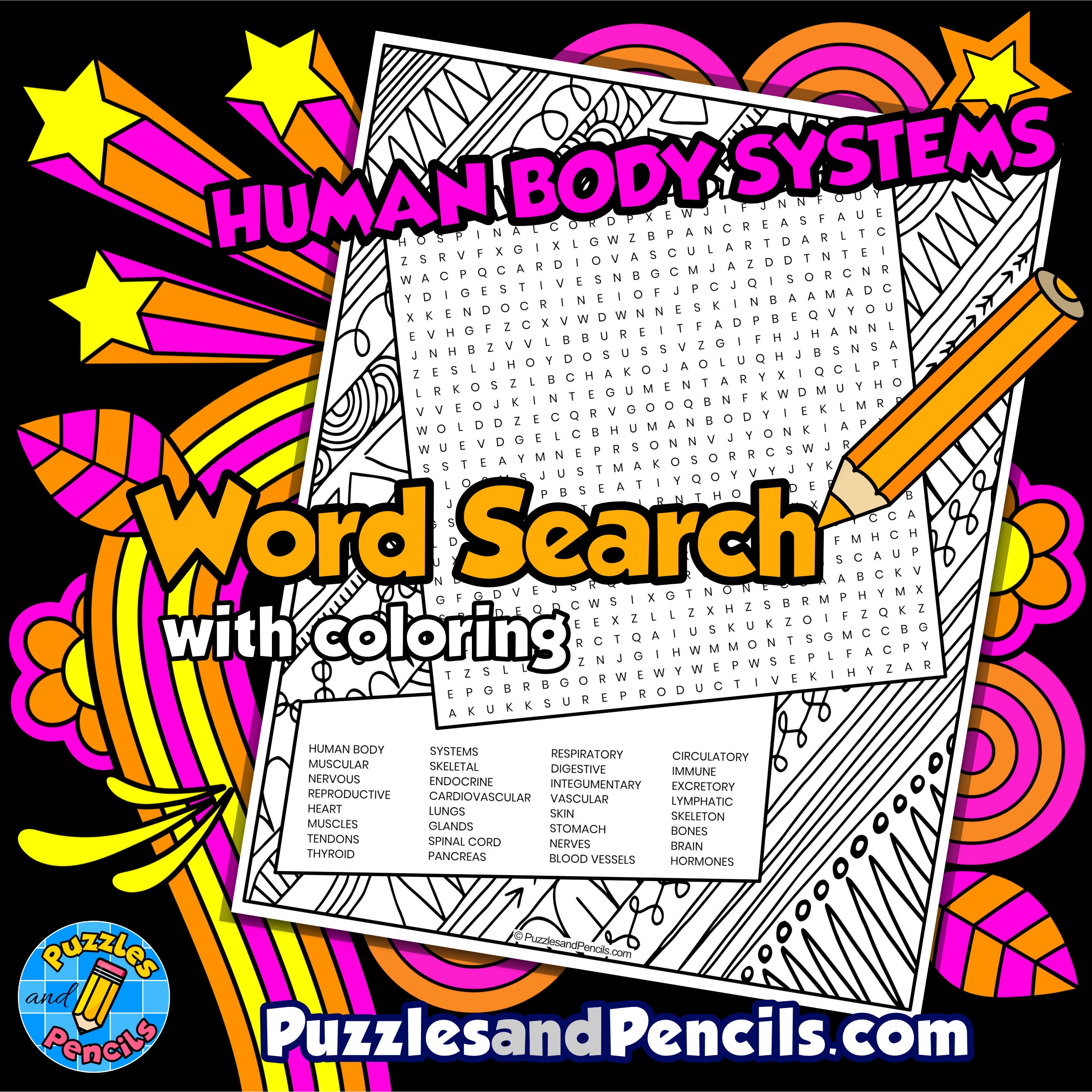 Circulatory System Word Search Puzzle With Coloring Human Body 