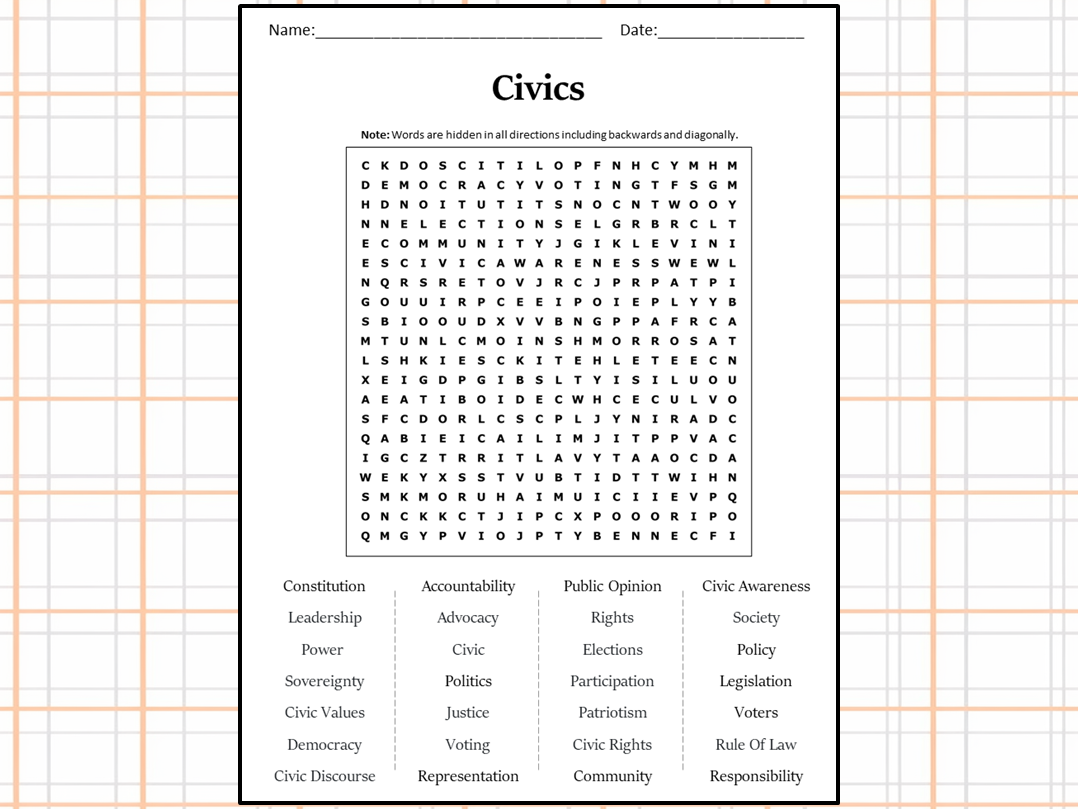 Civics Word Search Puzzle Worksheet Activity Teaching Resources