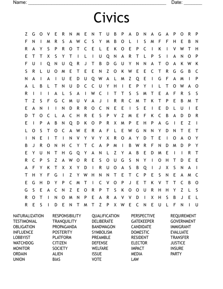 Civics Word Search WordMint