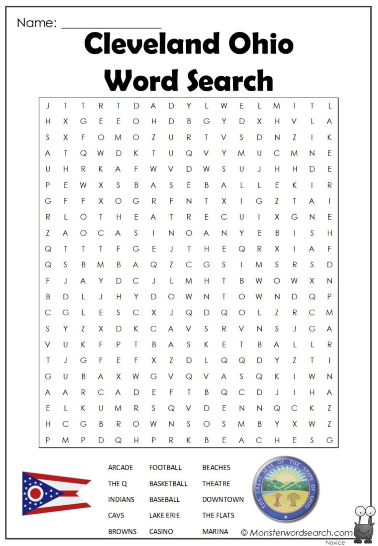 Cleveland Ohio Word Search Monster Word Search