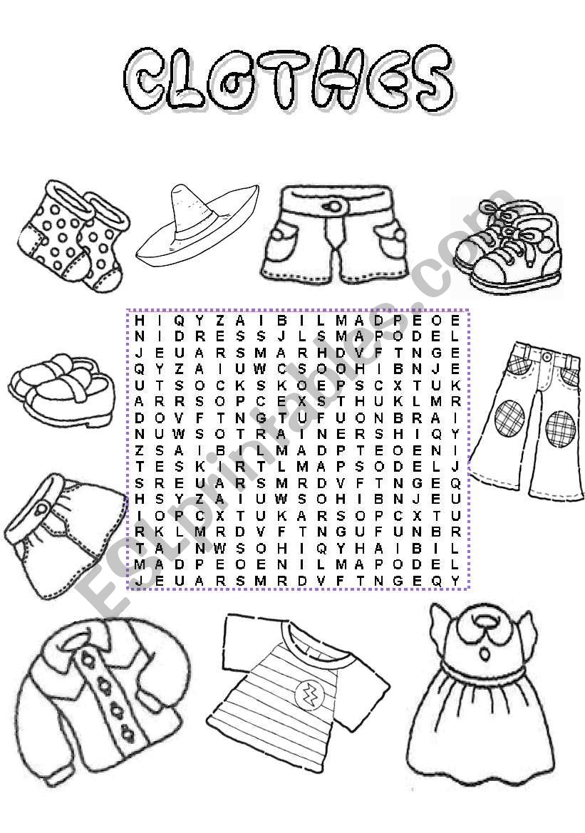 Clothes Wordsearch ESL Worksheet By Mishuna