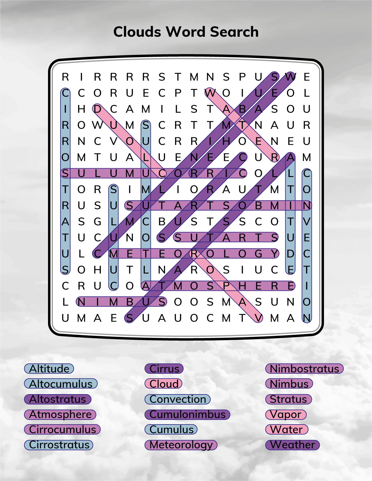 Clouds Word Search