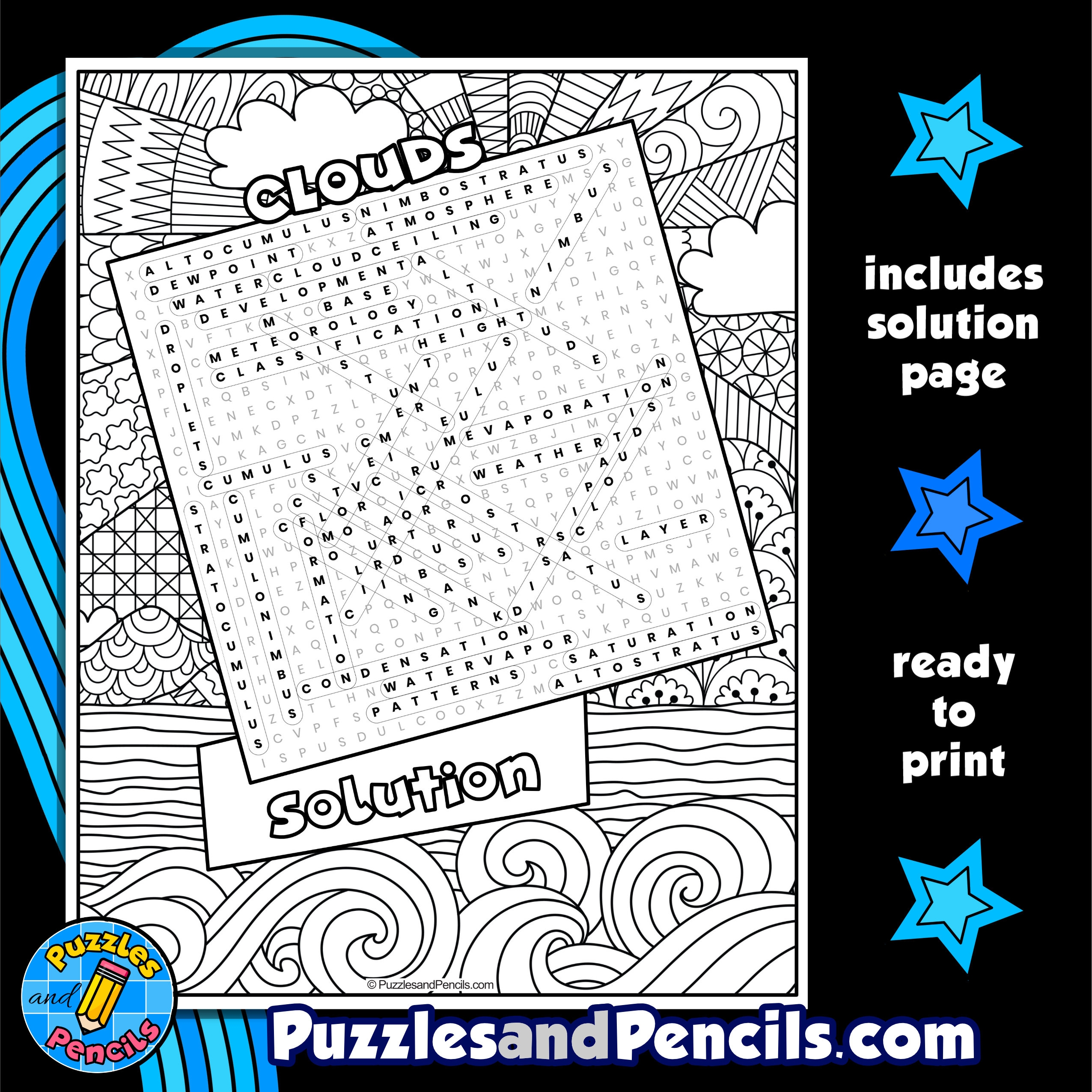 Clouds Word Search Puzzle With Coloring Weather Wordsearch Made By Teachers