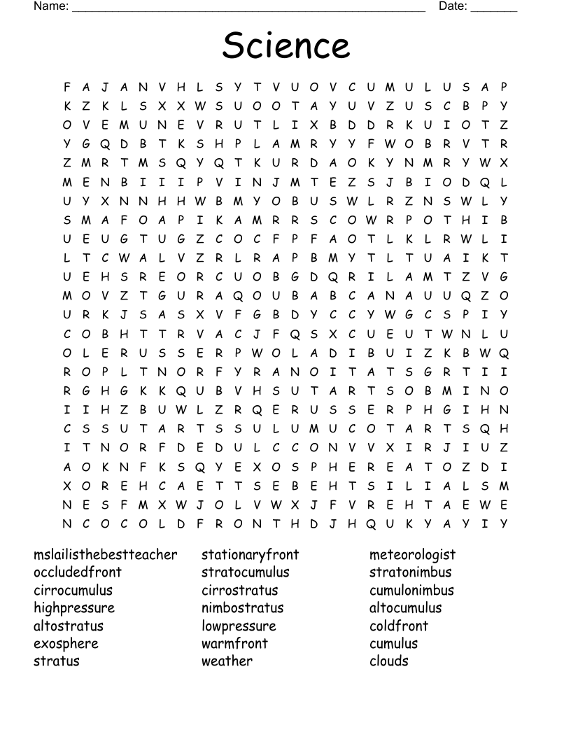 Clouds Word Search WordMint