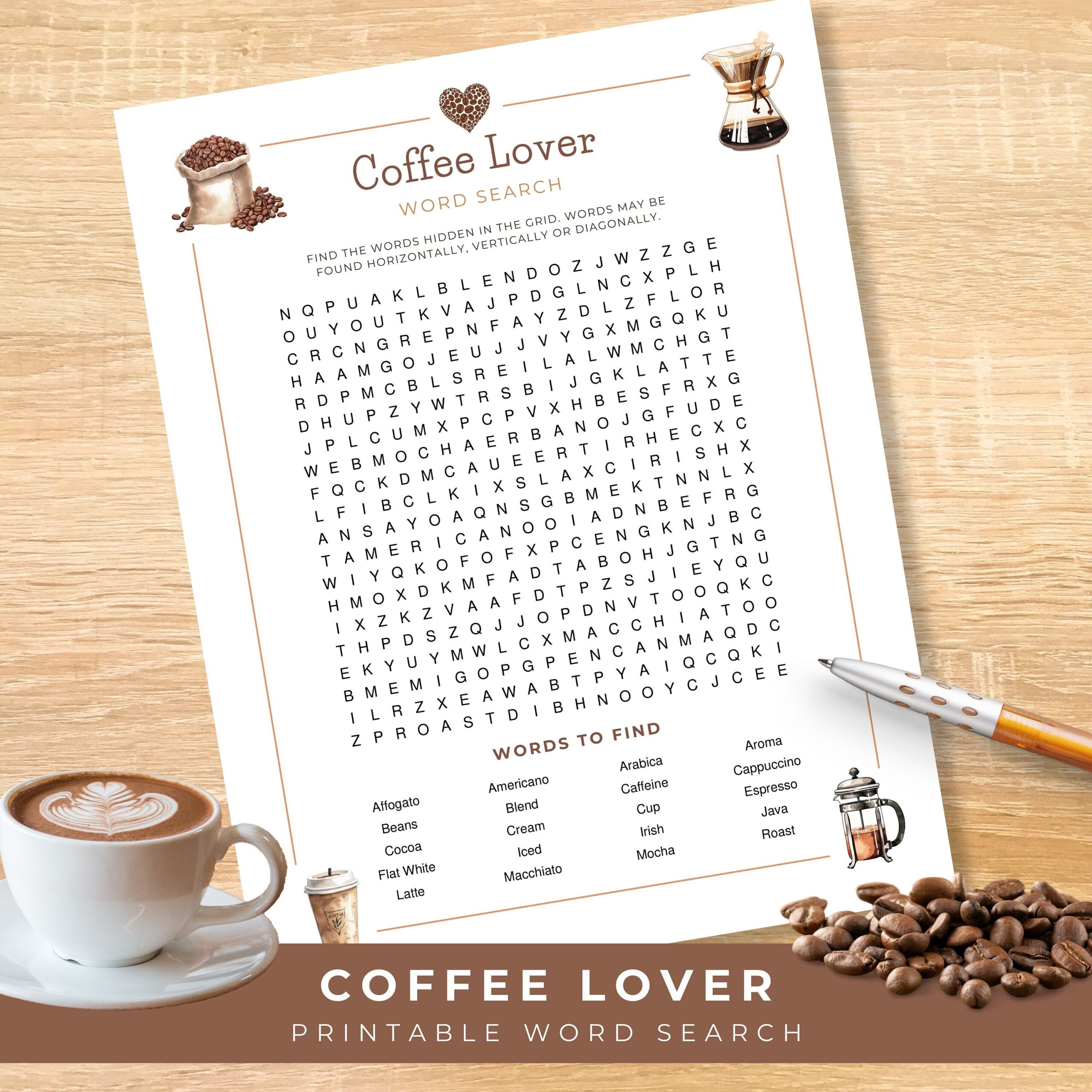 Coffee Word Search Coffee Lover Printable Game Adult Word Search Office Games Work Games Gift For Coffee Lovers Word Games For Adults Etsy