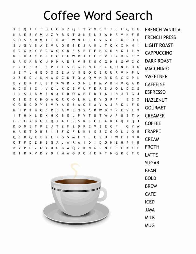 Coffee Word Search WordMint