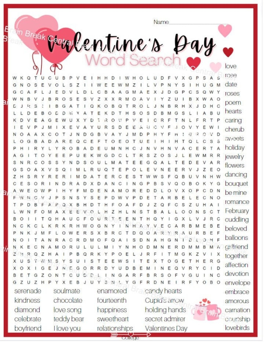 Word Search Printable Valentines Day