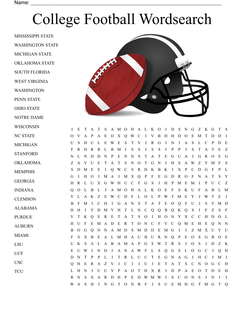 College Football Wordsearch WordMint