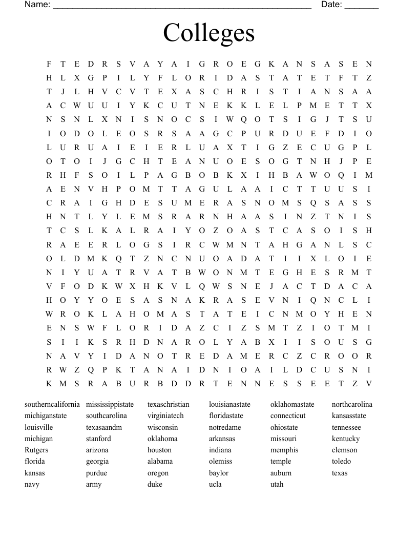 Colleges Word Search WordMint