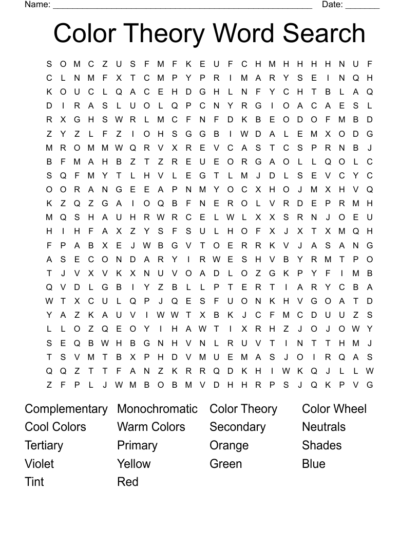 Color Theory Word Search WordMint