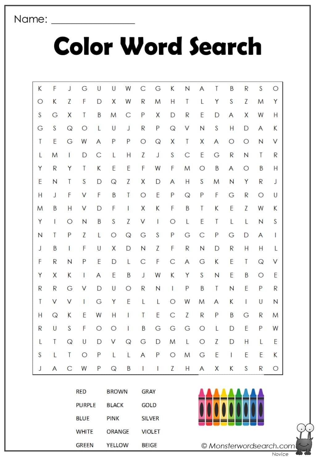 Color Word Search Monster Word Search