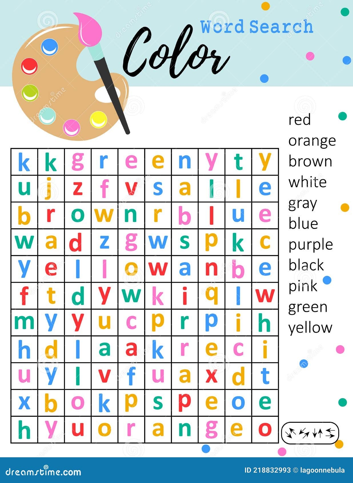 Color Word Search Puzzle Logic Game For Kids Colorful Printable 