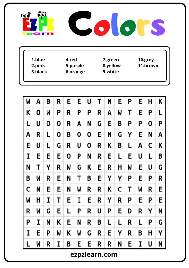 Colors Word Search Ezpzlearn