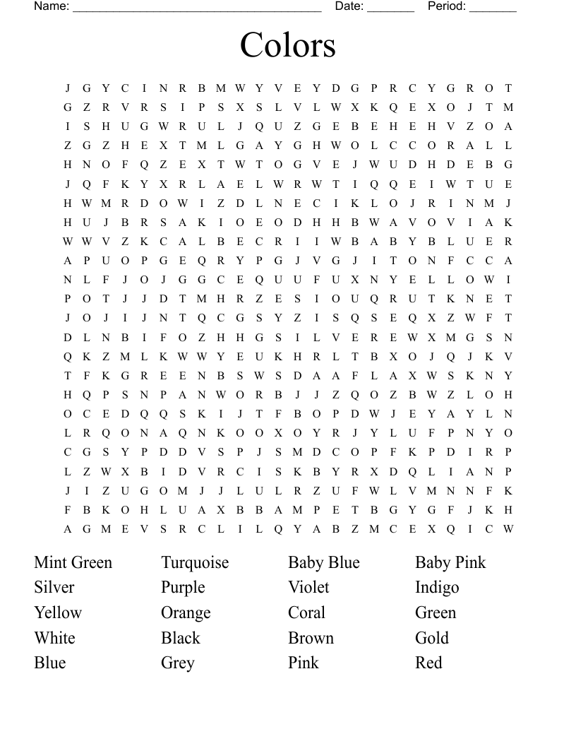 Colors Word Search WordMint