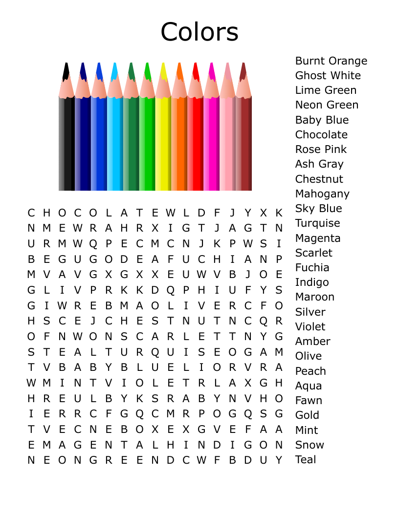 Colors Word Search WordMint