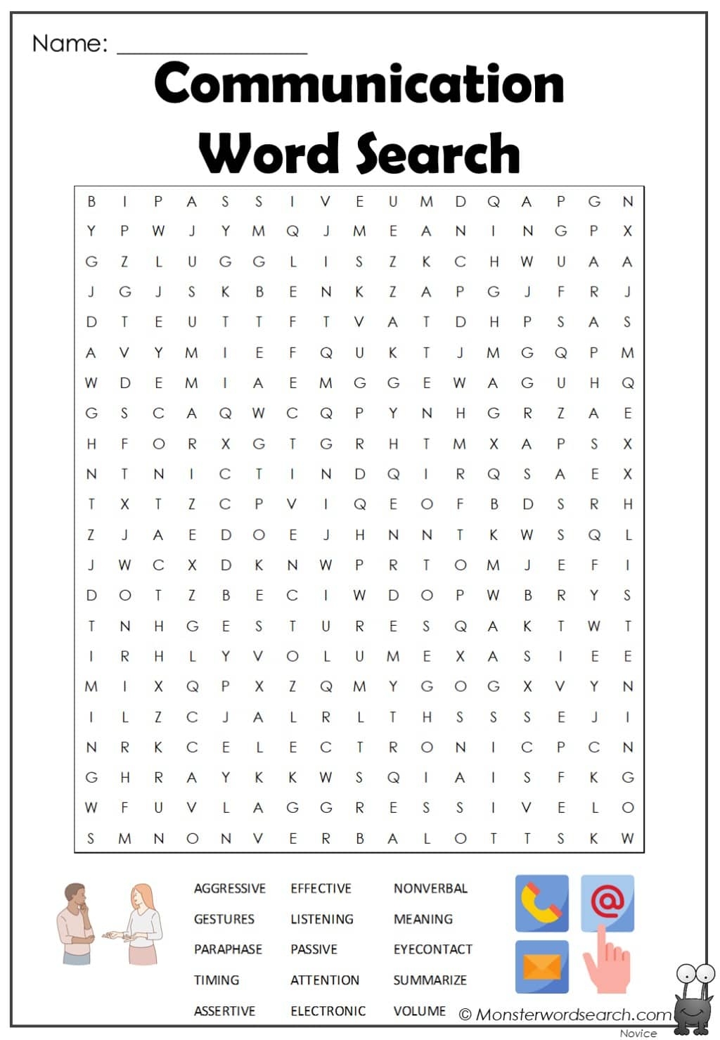 Communication Word Search Monster Word Search