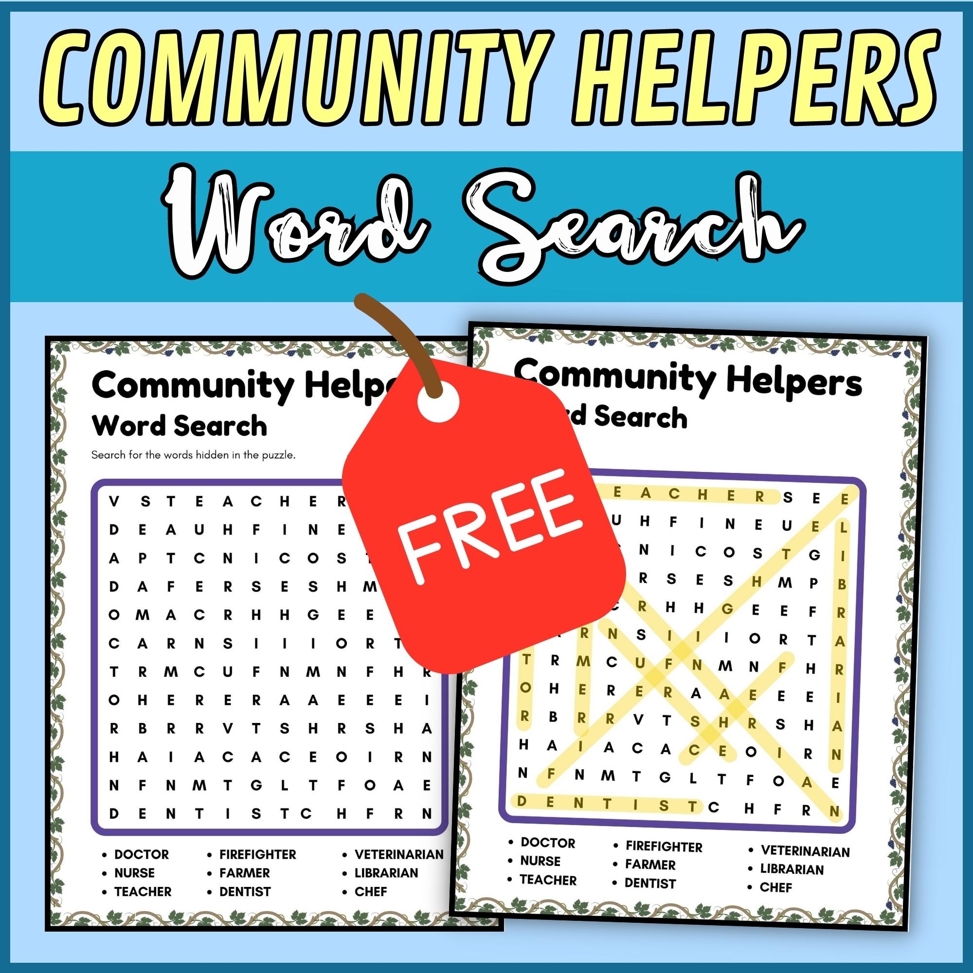 Community Helpers Word Search Printable