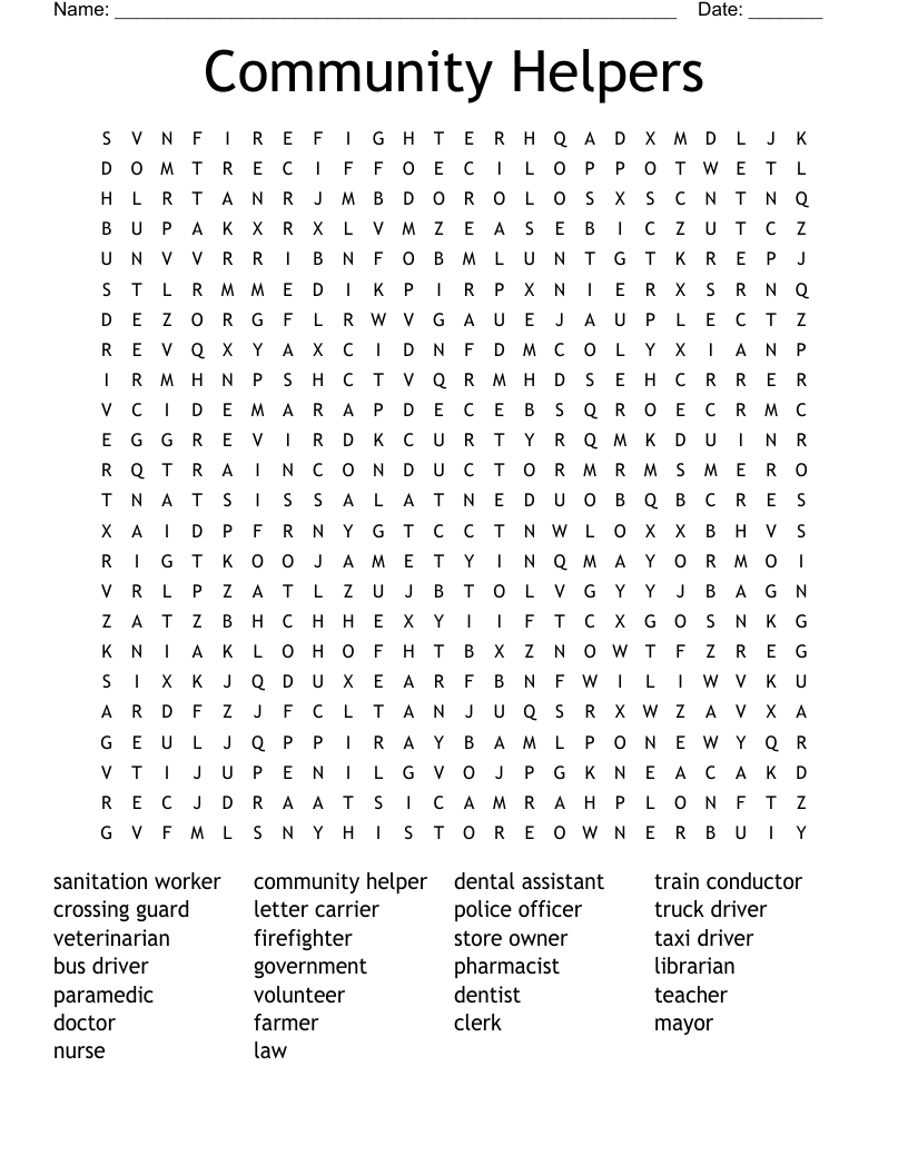 Community Helpers Word Search WordMint