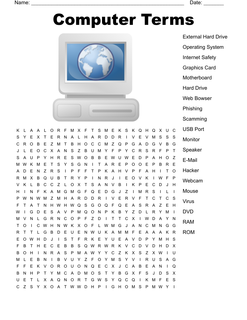 Computer Hardware Revision Word Search WordMint