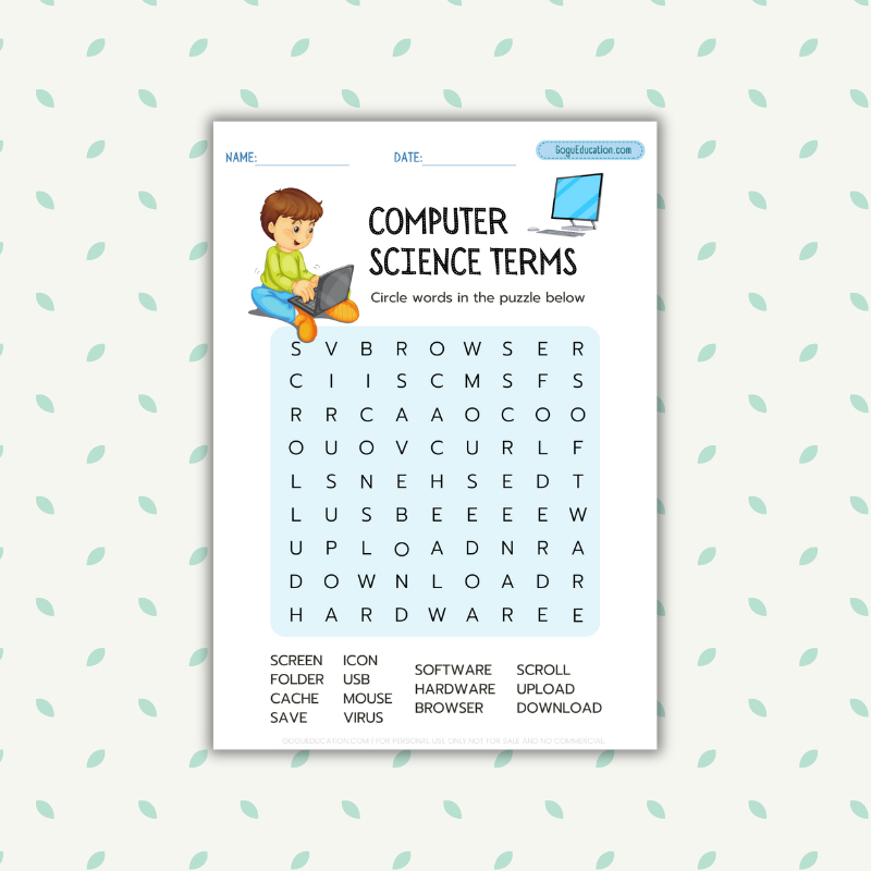 Computer Science Word Search Gogu Education