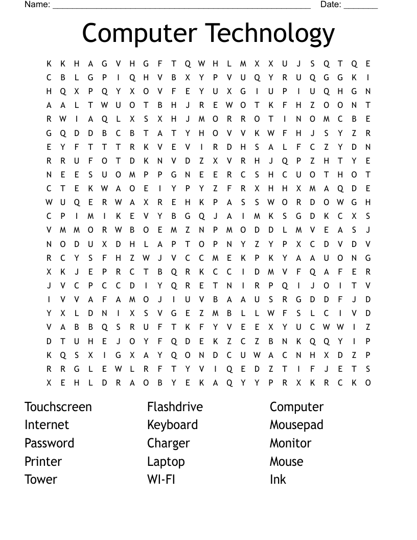 Computer Technology Word Search WordMint