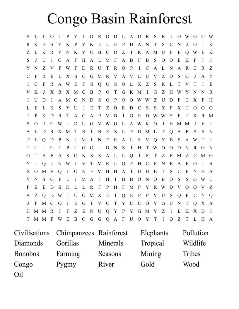 Congo Basin Rainforest Word Search WordMint