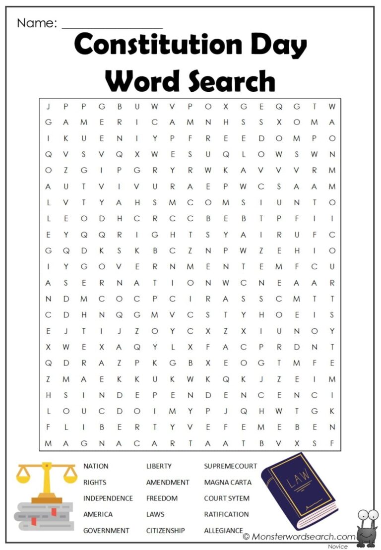 Constitution Day Word Search Monster Word Search