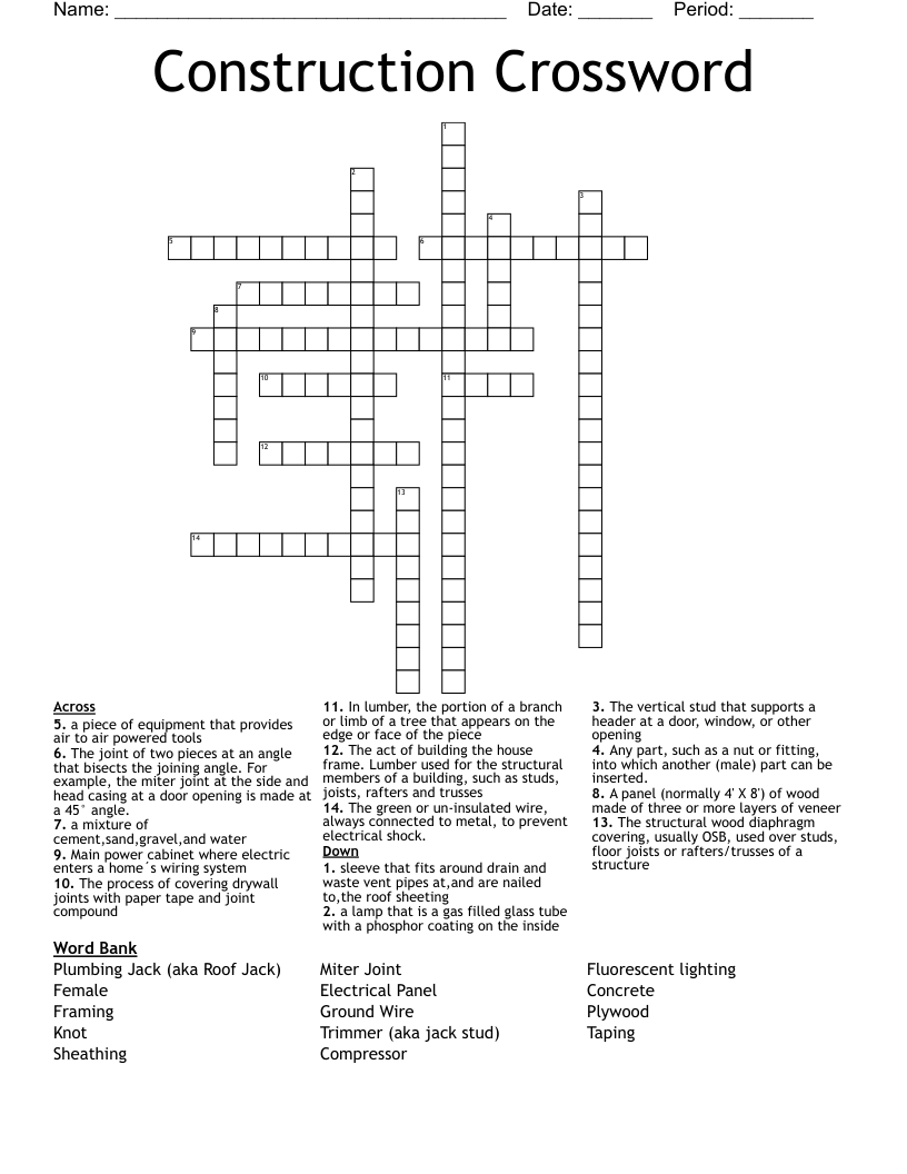 Construction Word Search Printable
