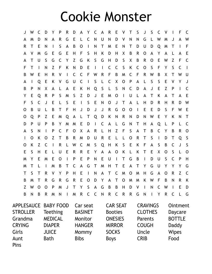 Cookie Monster Word Search WordMint Cookie Monster Word Search WordMint