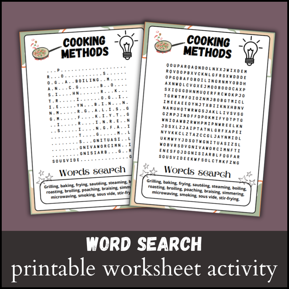 Cooking Methods Word Search Puzzle Worksheet Activity Made By Teachers