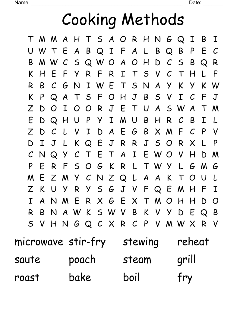 Cooking Methods Word Search WordMint
