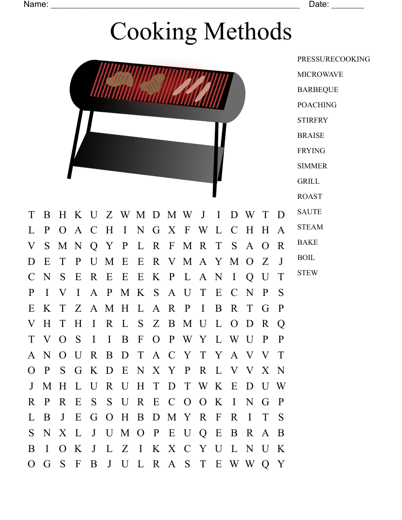 Cooking Methods Word Searches Printables