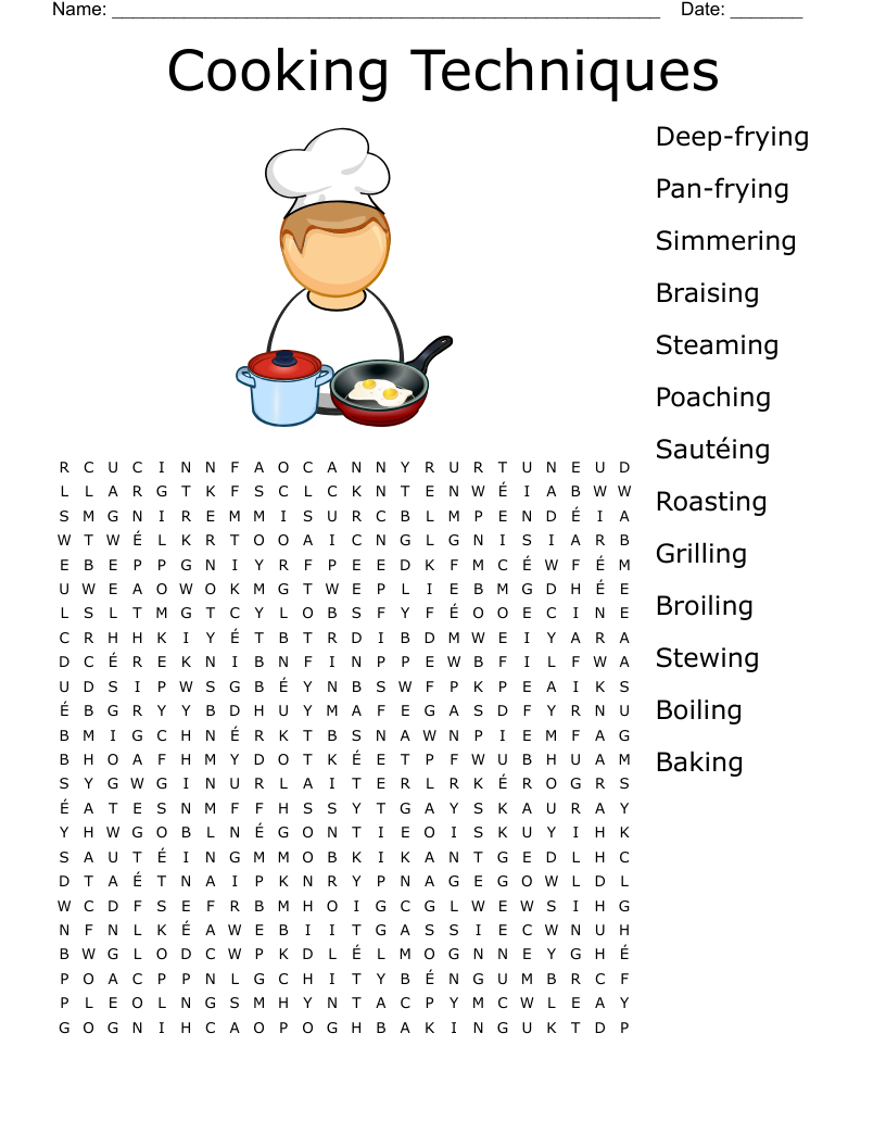 Cooking Techniques Word Search WordMint
