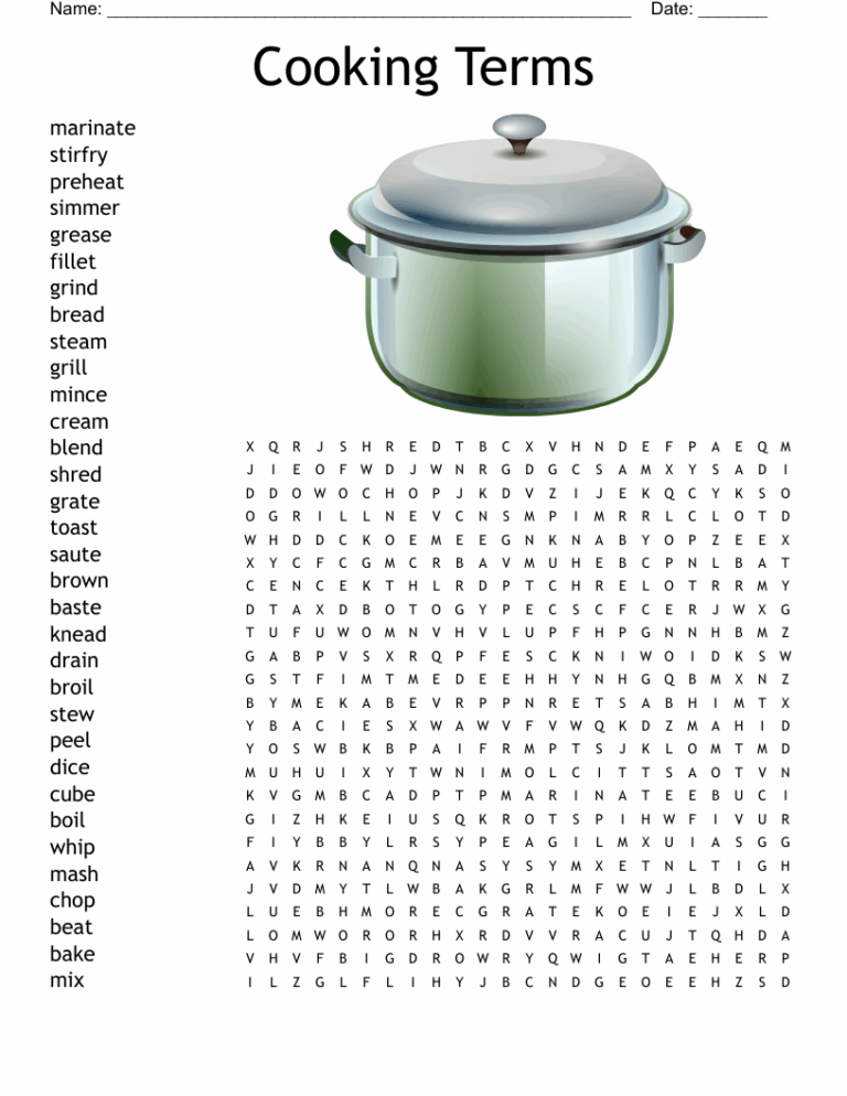 Cooking Terms Word Search WordMint