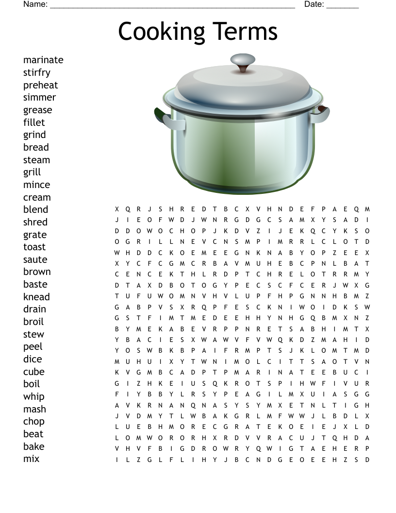 Cooking Word Search WordMint
