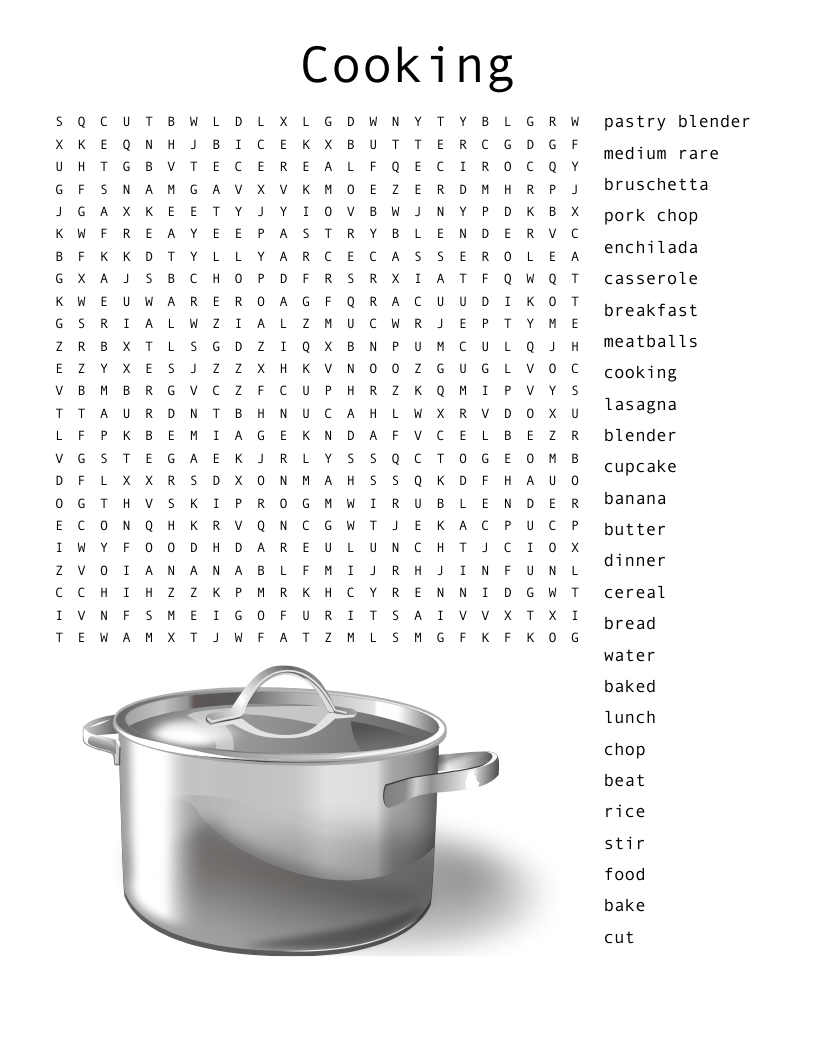 Cooking Word Search WordMint