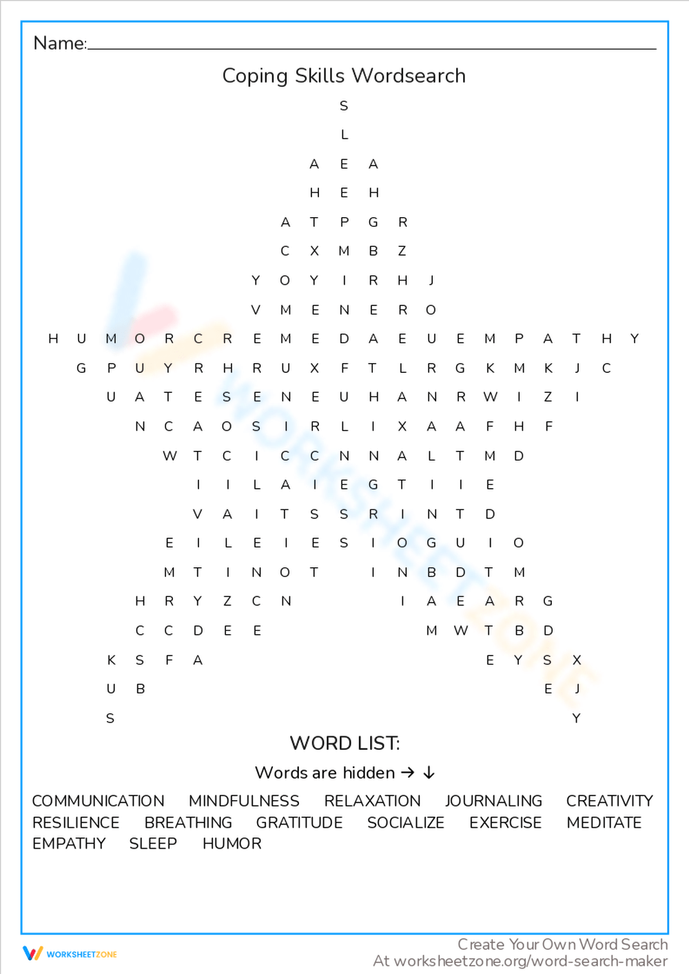 Free Printable Coping Skills Word Search